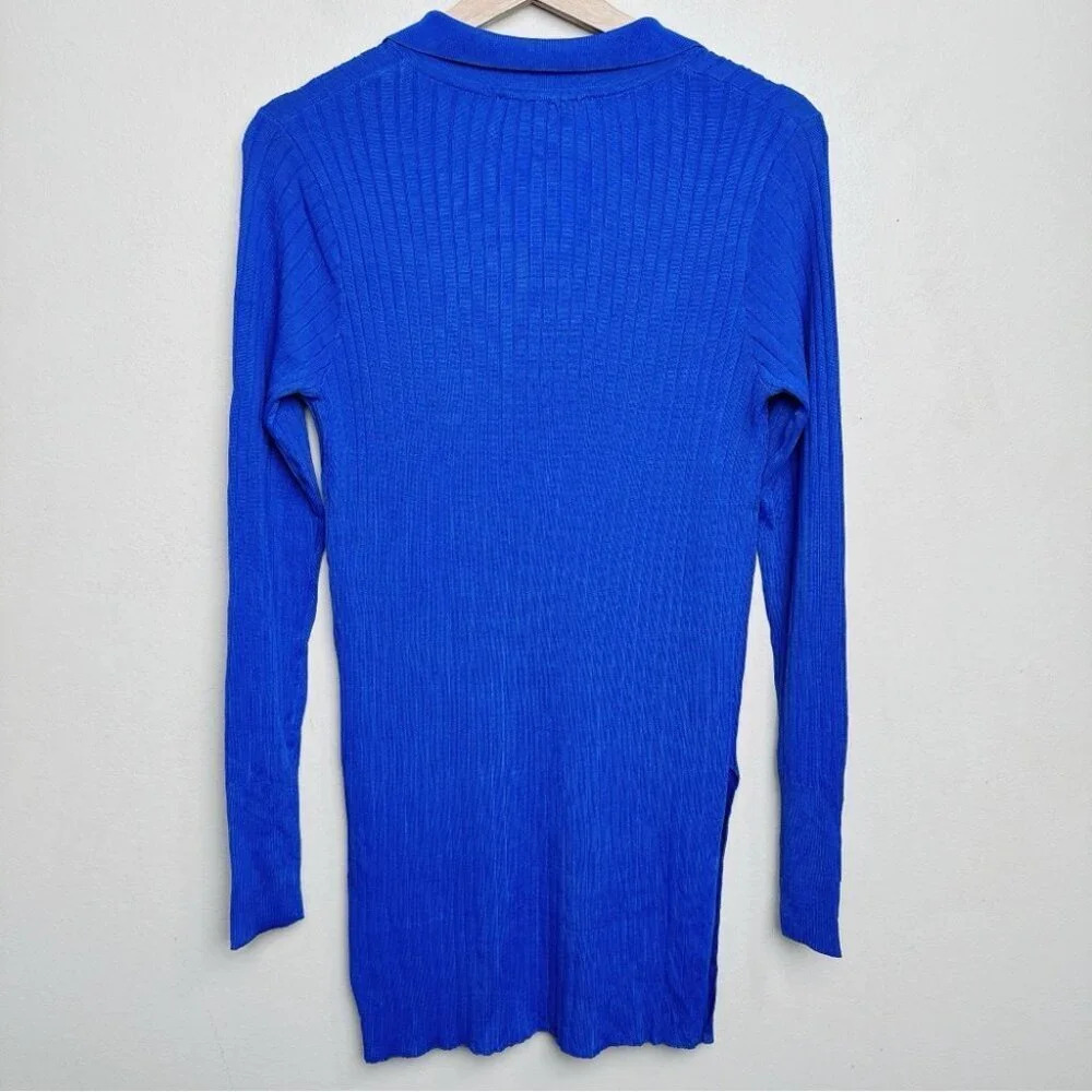 Zara Womens Size Medium Ribbed Royal Blue Slit Hem  Tunic Top - Picture 13 of 13